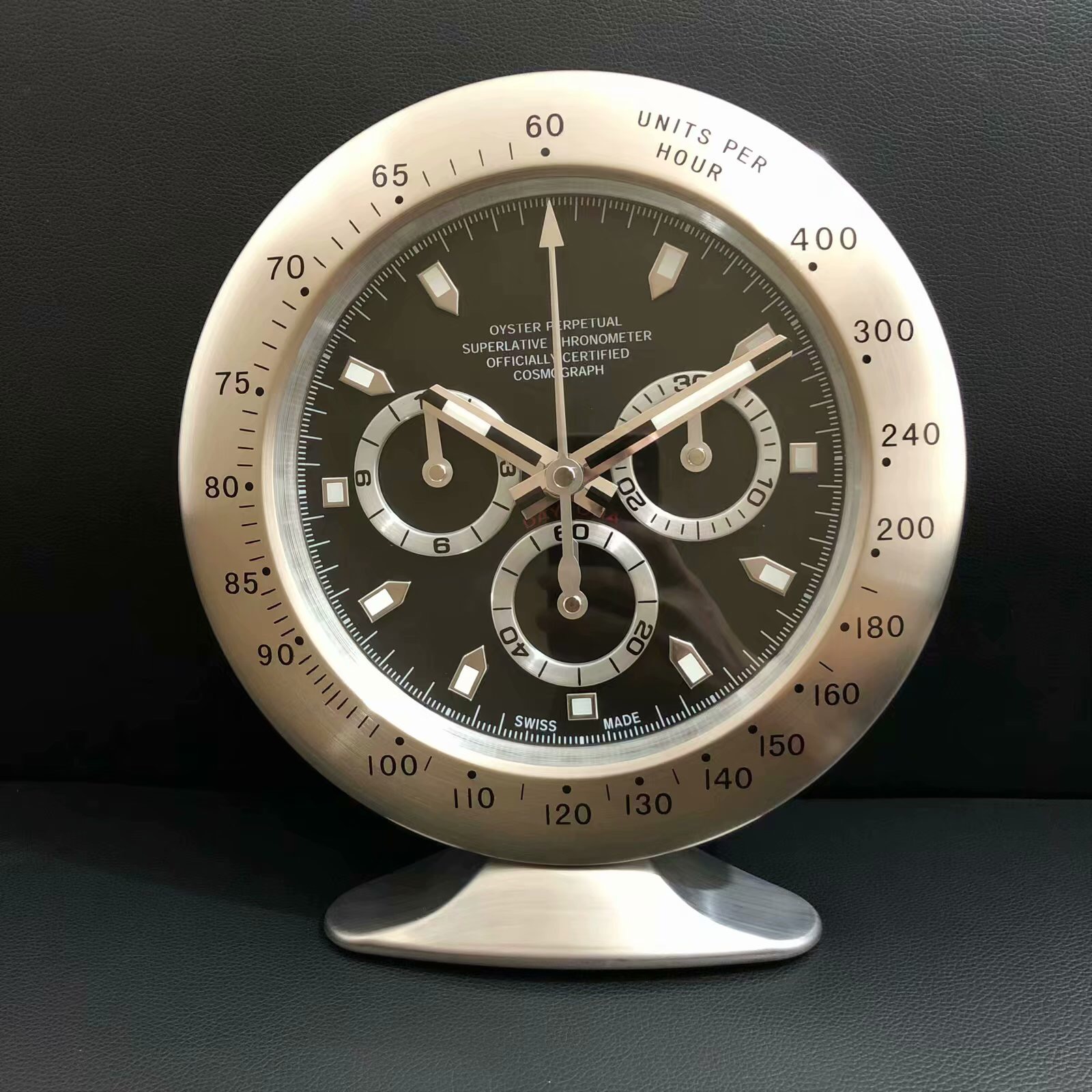 R Dayto Table Clock with Night vision - Silver Black